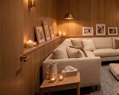 The Farewell Suite, a quiet room with a sofa and soft light