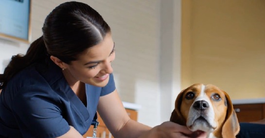 Veterinarian with beagle