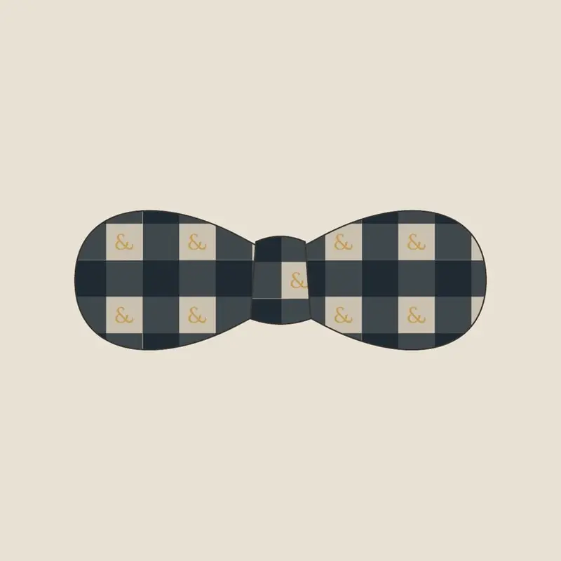 Navy and Stone Check bow tie, flat