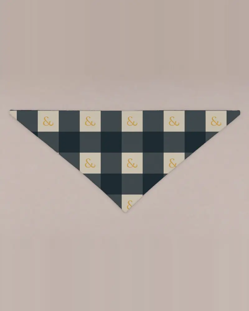 Navy and Stone Check bandana, flat
