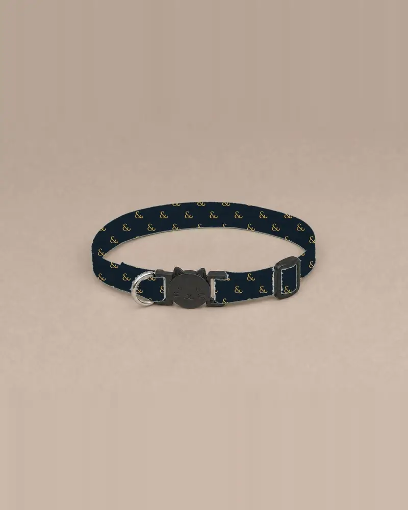 Cat collar, gold on navy
