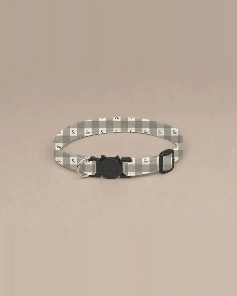 Cat collar, taupe gingham
