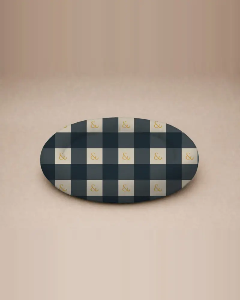 Dog bed, navy and stone check