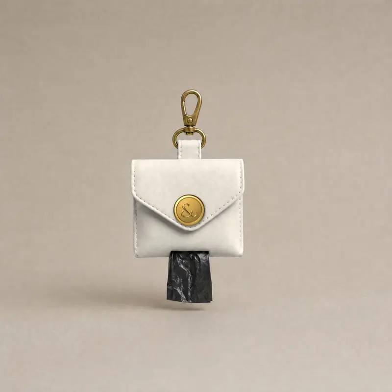 Leather poo bag holder, cream