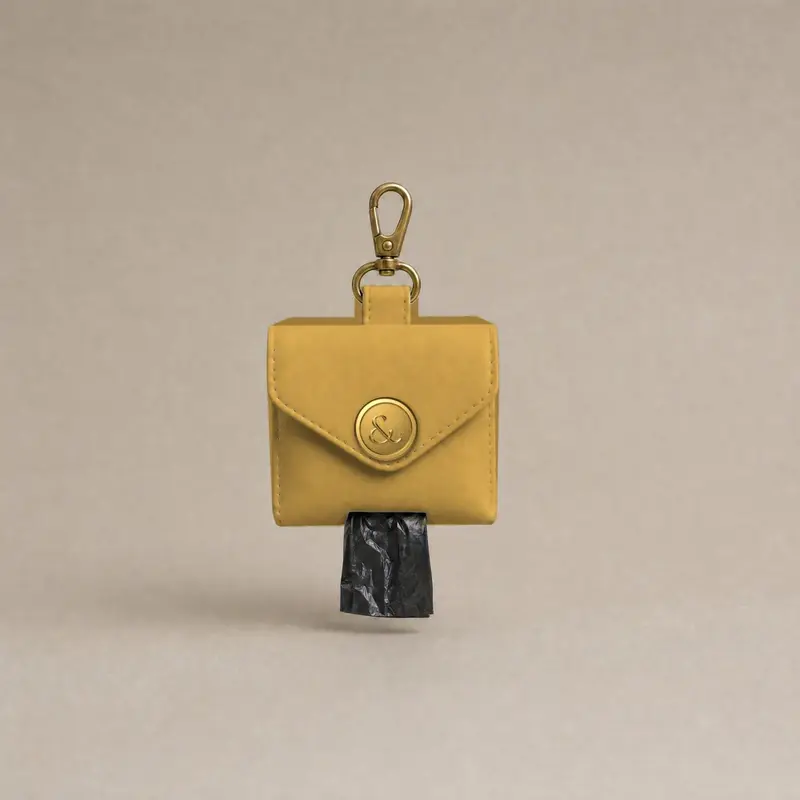 Leather poo bag holder, gold