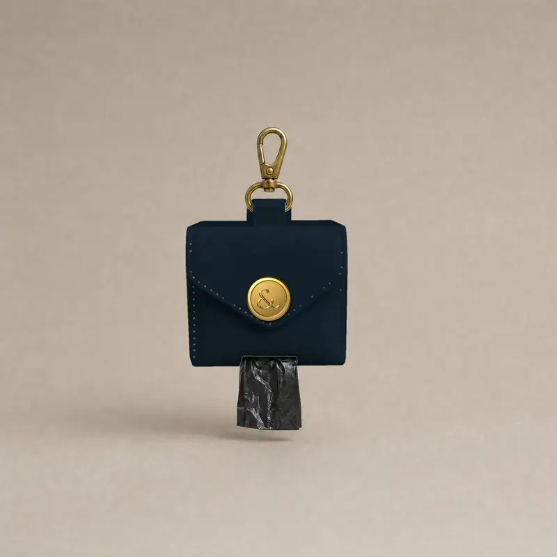 Leather poo bag holder, navy