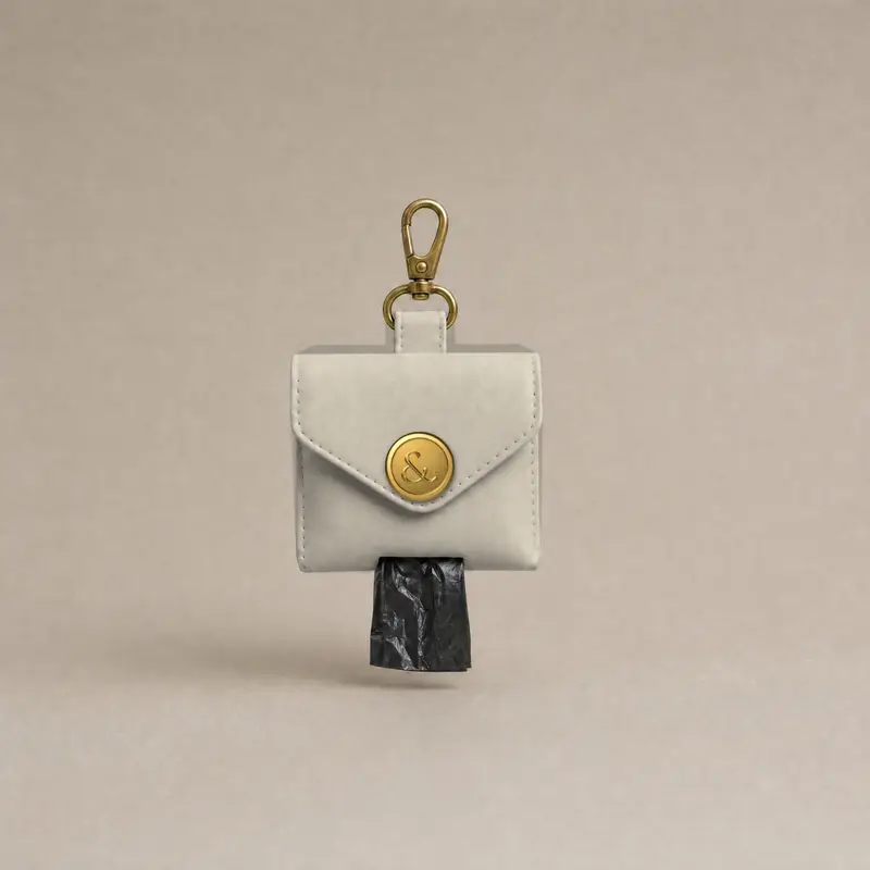 Leather poo bag holder, stone