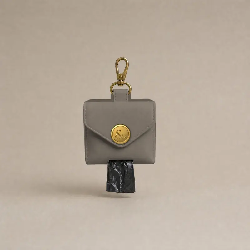 Leather poo bag holder, taupe