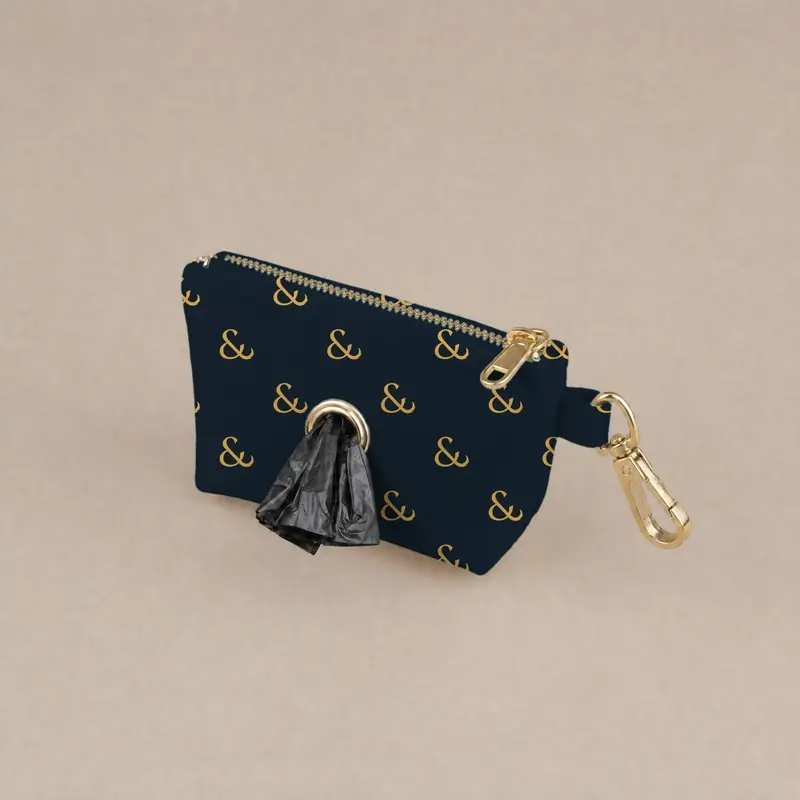Printed walking pouch, gold on navy