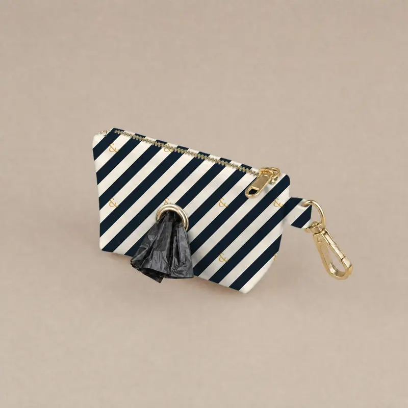 Printed walking pouch, navy candy stripe