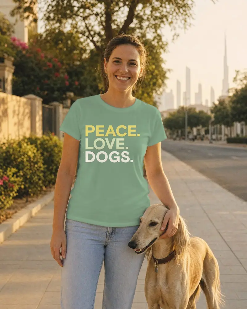 Peace. Love. Dogs. tee, worn