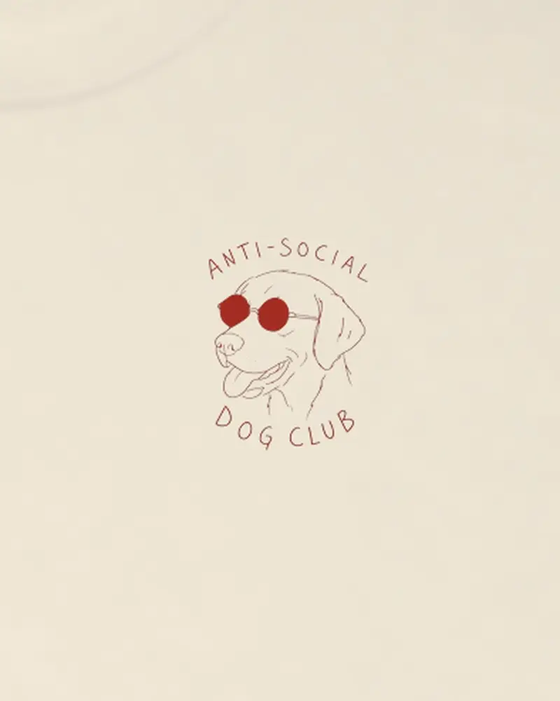 Anti-Social Dog Club tee, the print, up close
