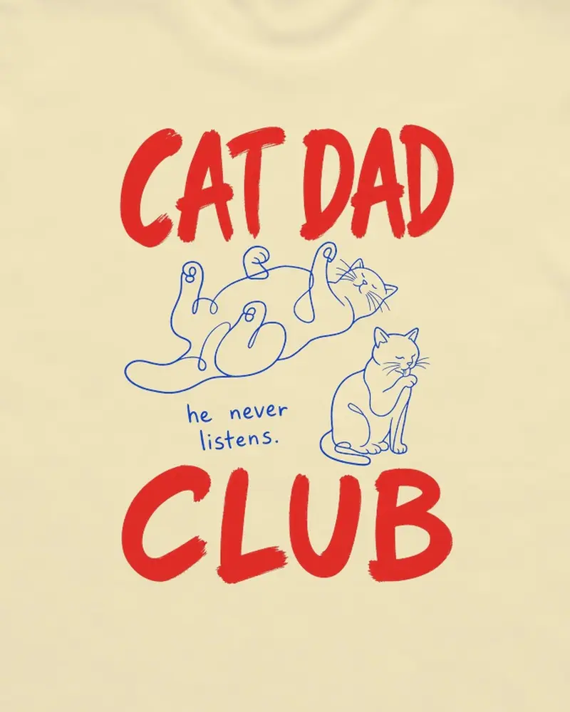 Cat Dad Club tee, the print, up close
