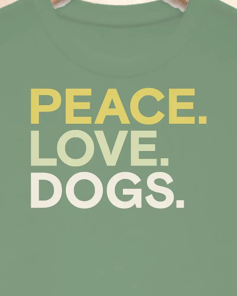 Peace. Love. Dogs. tee, the print, up close