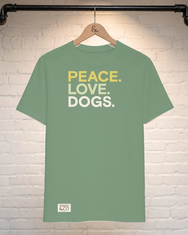 Peace. Love. Dogs. tee, front