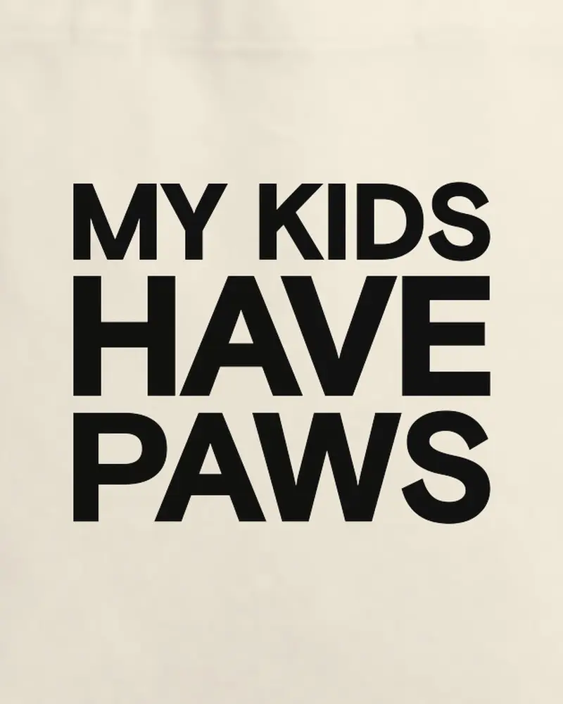My Kids Have Paws tote, the print, up close