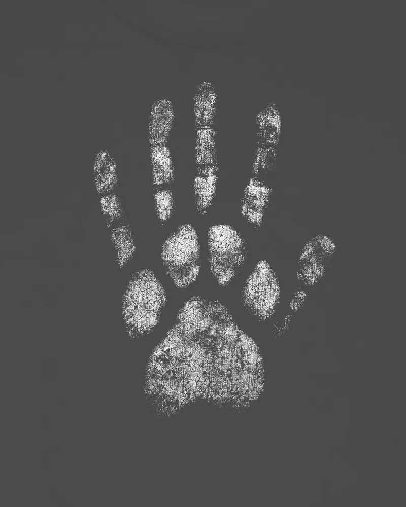Hand and Paw tee, the print, up close