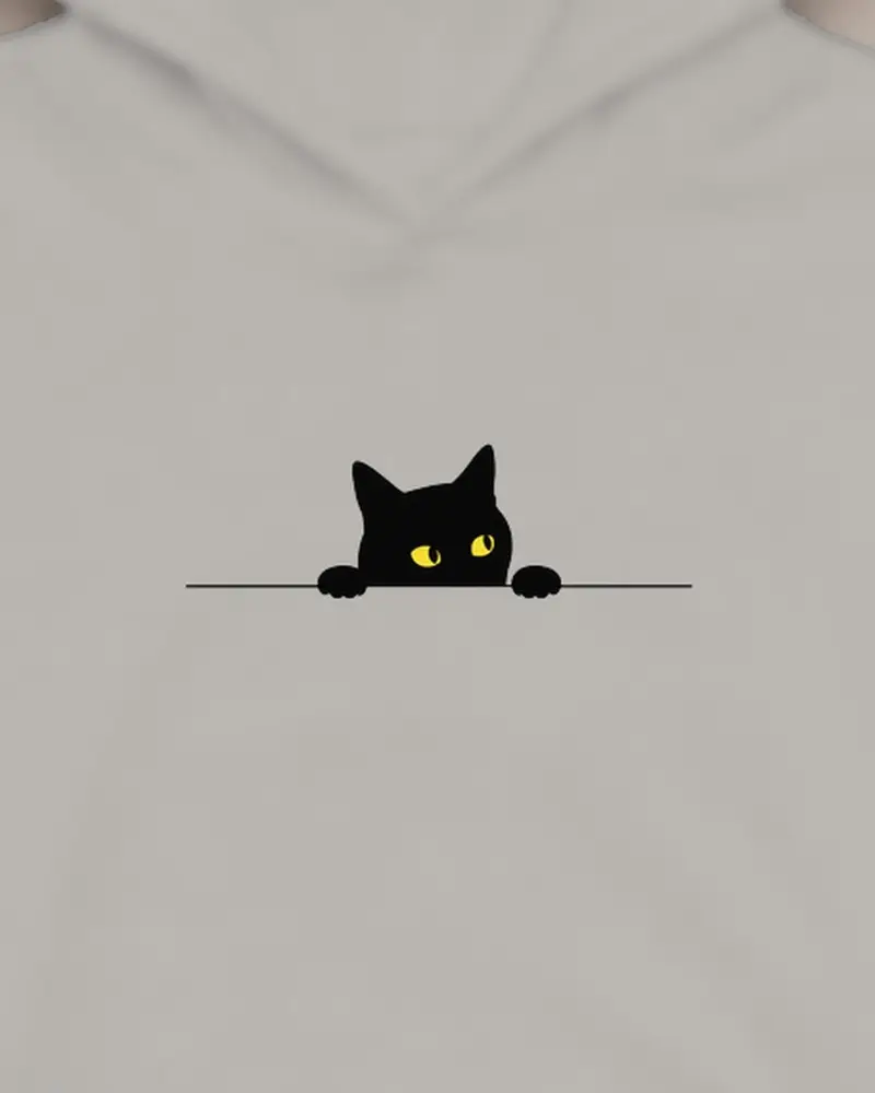 Peeking Cat hoodie, the print, up close